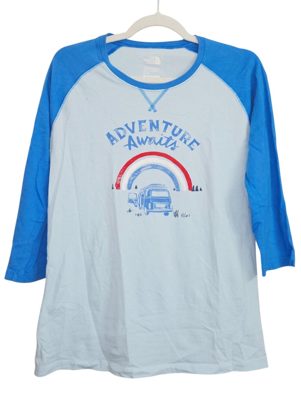 The North Face Blue & Red Adventure Awaits Camping Baseball Raglan Tee Medium
